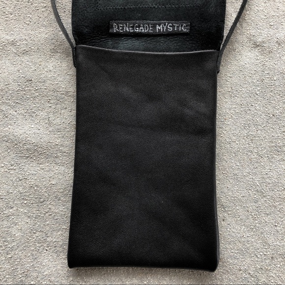 Buddha Bead Handcrafted Upcycled Leather BE PEACE Crossbody Pouch (phone) Bag - Picture 3 of 6